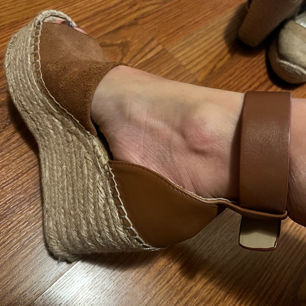 Marc Fisher Brown Wedge Sandals with High Heel and Open Toe Design